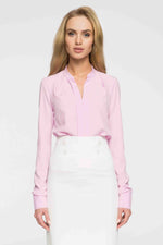 Pink Band Collar Blouse - So Chic Boutique
