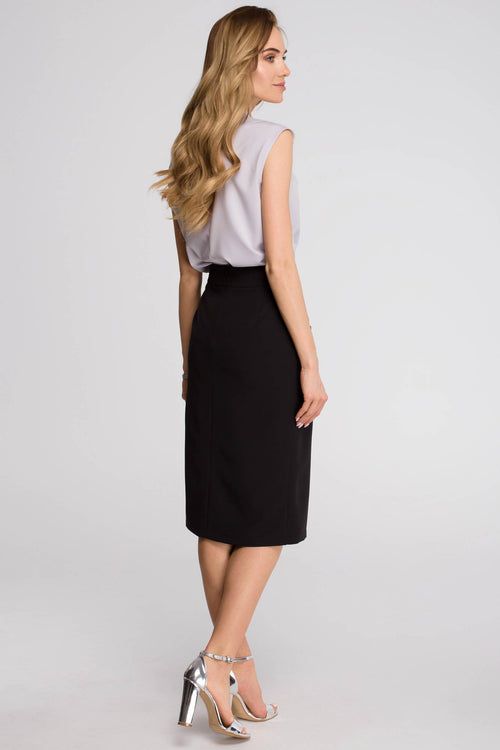 Black Pencil Skirt With Front Flap Pockets - So Chic Boutique