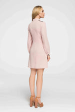 Stand Up Collar Powder Pink Dress With Long Puff Sleeves - So Chic Boutique