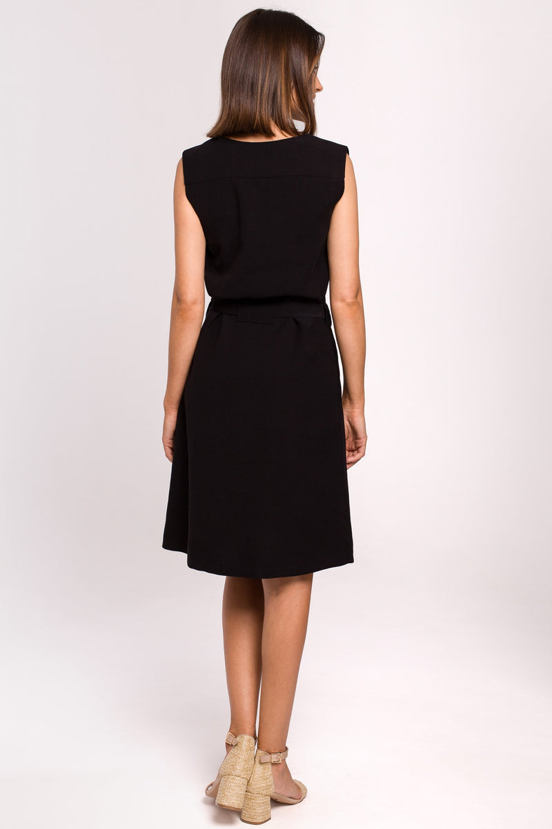 Black Viscose Dress With Decorative Zips - So Chic Boutique