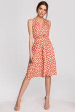 Midi Salmon Polka Dot A Line Dress With A Wrap Top - So Chic Boutique