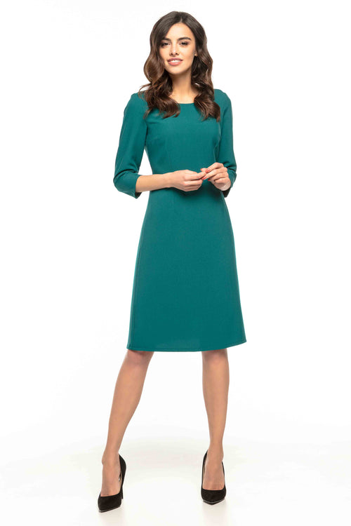 Emerald A Line Midi Dress With 3/4 Sleeves - So Chic Boutique