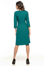 Emerald A Line Midi Dress With 3/4 Sleeves - So Chic Boutique