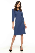 Navy Blue A Line Midi Dress With 3/4 Sleeves - So Chic Boutique