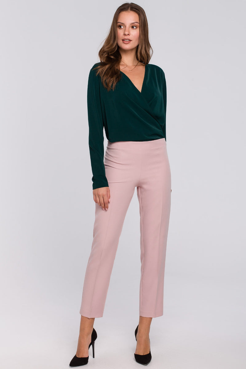 Powder Pink Trousers With Silver Elastic Waist Band - So Chic Boutique