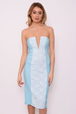 Cornflower Blue Lace Midi Bodycon Dress - So Chic Boutique