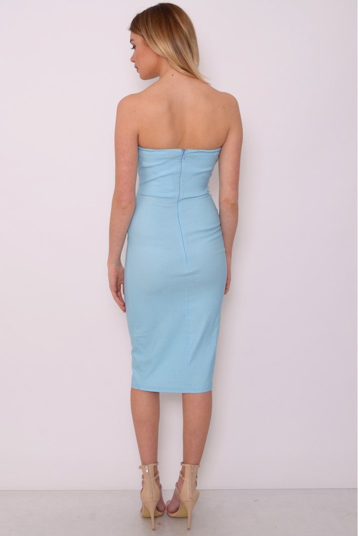 Cornflower Blue Lace Midi Bodycon Dress - So Chic Boutique
