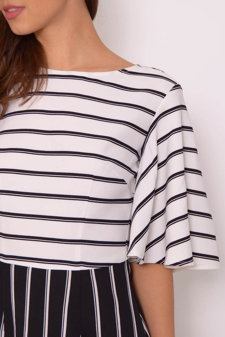 Black And White Cape Sleeve Stripe Dress - So Chic Boutique