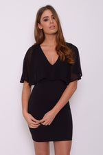 Cape Sleeve Mini Black Dress - So Chic Boutique