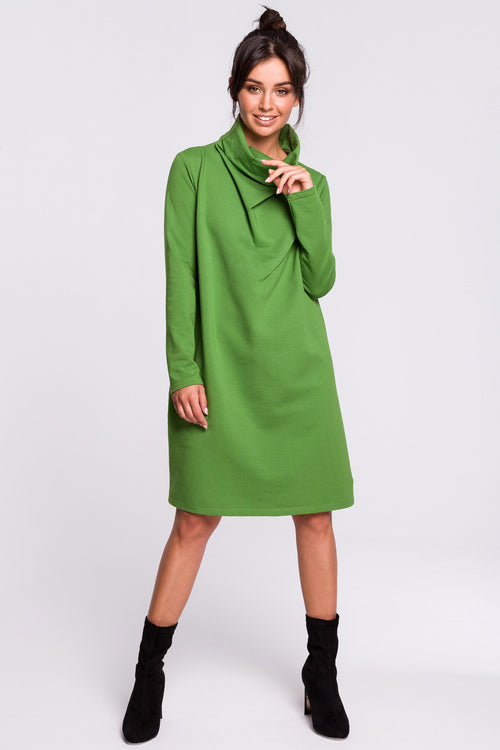 Lime Green High Collar Cotton Dress - So Chic Boutique