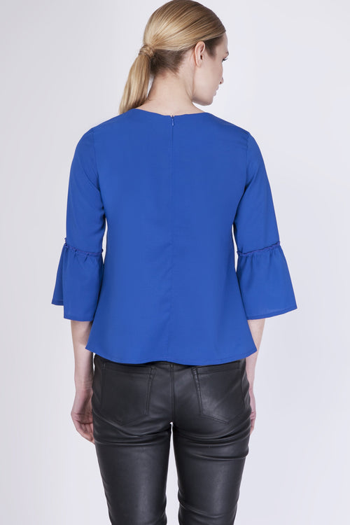 Blue Blouse With 3/4 Bell Sleeves - So Chic Boutique