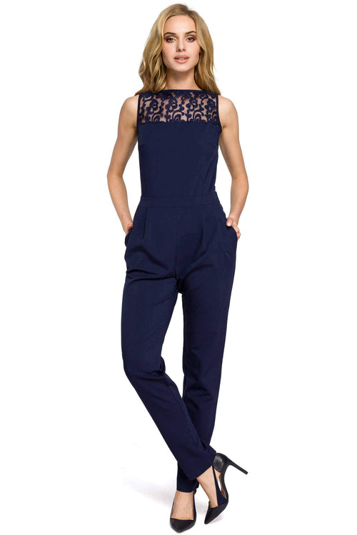 Lace Detail Blue Chic Jumpsuit - So Chic Boutique