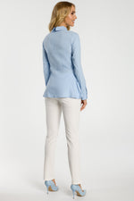 Light Blue Back Zipped Blouse With A Collar - So Chic Boutique