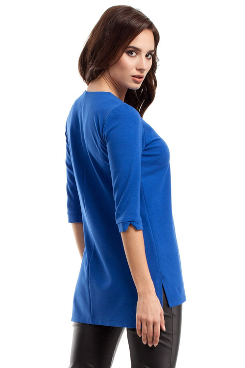 Royal Blue Tunic Blouse With Zipped Neck - So Chic Boutique