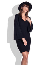 Mini Knitted Black Dress With Bell Sleeves - So Chic Boutique