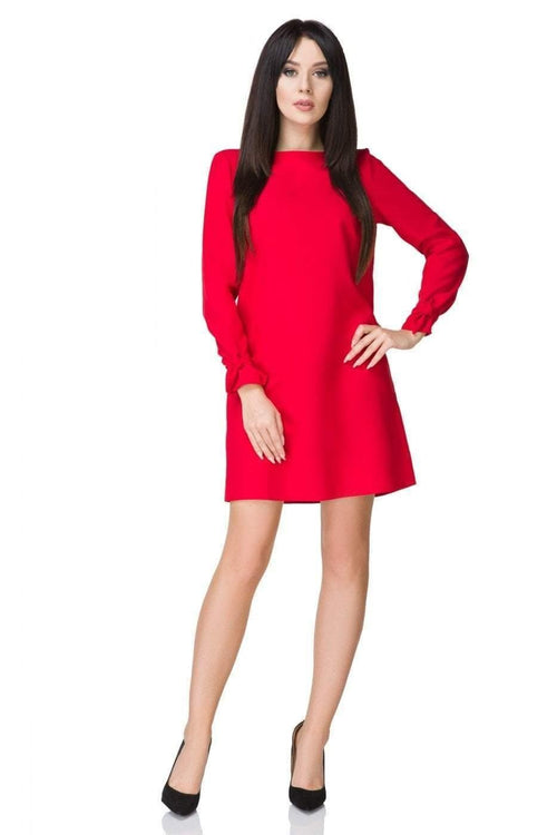 Red Mini Loose Dress With Tied Cuff Sleeves - So Chic Boutique